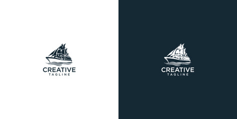 Vintage sailing ship logo design template with wind in sails © micky_adb