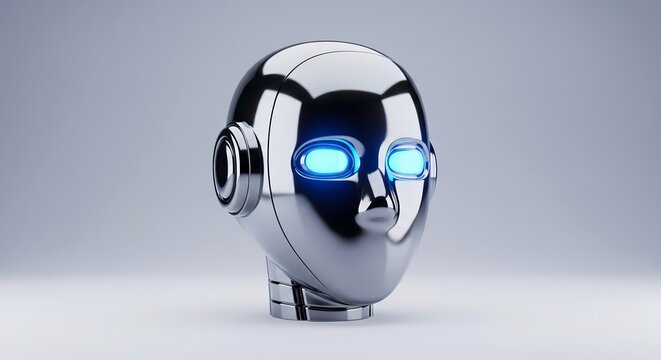 Futuristic Robotic Head with Glowing Blue Eyes - AI and Technology Concept