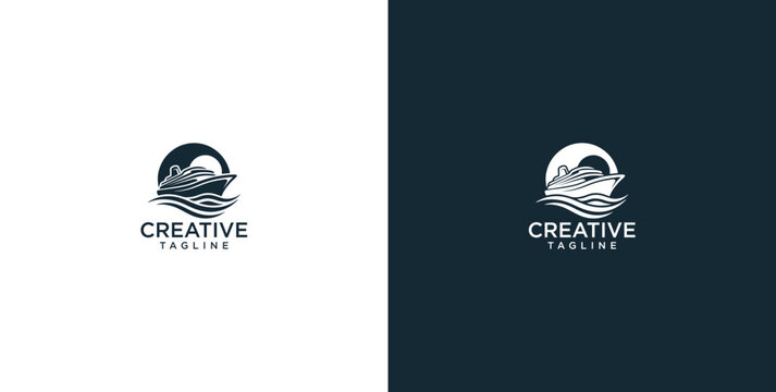 Minimalist nautical cruise ship logo design for maritime travel brands and luxury ocean transportation agencies