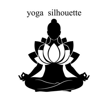 Meditation silhouette of person sitting in lotus pose with chakra symbol above head