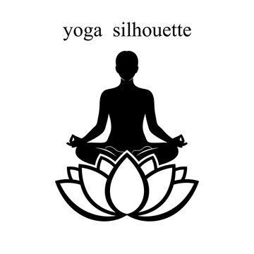 Person meditating in lotus position silhouette style illustration