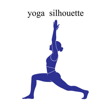 Yoga silhouette in downward dog stretch pose with arms raised up