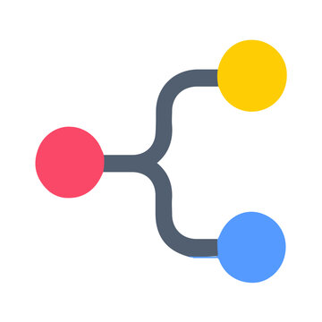 Flat version control icon featuring a branching workflow and connected repository nodes.