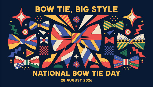 Colorful geometric bow tie pattern for national bow tie day celebration