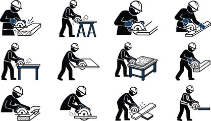 Obraz premium Man using circular power saw
