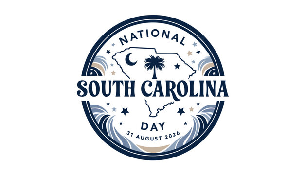 National South Carolina Day emblem featuring state map and palm tree