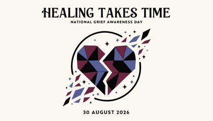Fototapeta premium Geometric broken heart design for national grief awareness day poster