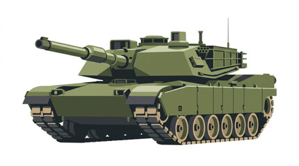 military tank illustration in green with detailed turret and tracks suitable for defense and warfare themes © Fitrotul