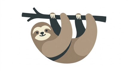 Cute sloth hanging from a tree branch in a cartoon style with soft earth tones ideal for nature conservation and wildlife appreciation © Fitrotul