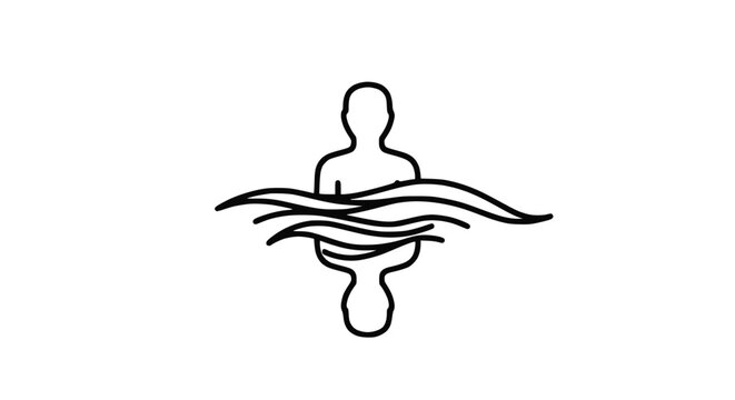 Abstract human silhouette reflected in stylized water waves, minimalist line art, concept of self-reflection