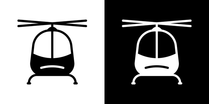 Helicopter Front View Solid Icon Set. Aviation, Air Transport, And Helicopter Travel Silhouette Symbol Collection. Aerodynamics And Flight. Isolated Vector Illustration