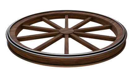 Wooden wagon wheel with metal rim © Elodie