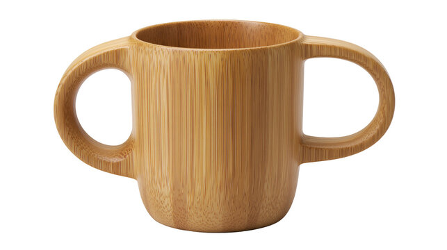 Bamboo mug with two handles and natural wood grain texture