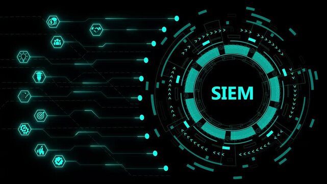 SIEM, Security information and event management. Concept with technology background.