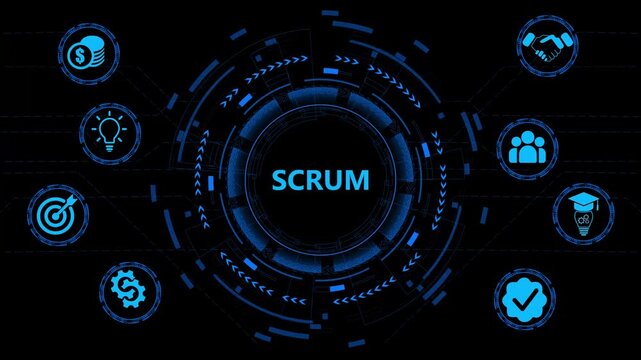 SCRUM framework. Concept with keywords, letters and icons. Concept with technology background.