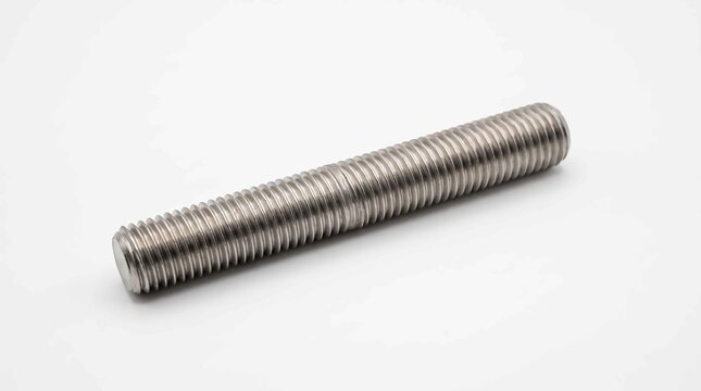 Industrial threaded steel bolt rod isolated on a clean white background for heavy construction projects