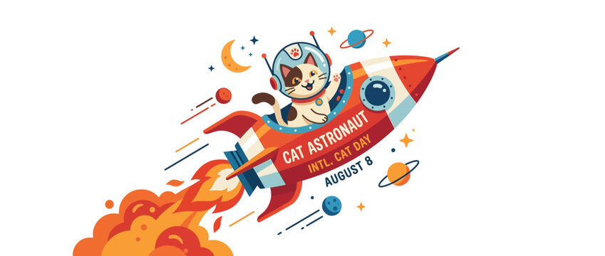 Cute Cat Astronaut Riding Rocket Through Space
