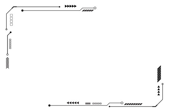 HUD frames black user interface elements design modern technology futuristic control panel screen digital hologram window gaming menu touching cyber monitor set on white background.
