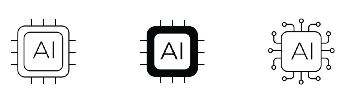 AI chip icon set featuring neural processor and machine learning technology