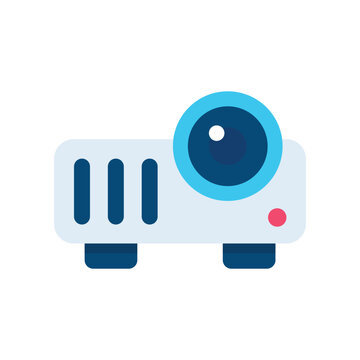 Projector icon in flat style, multimedia presentation device illustration isolated on white background
