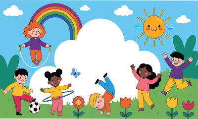 Fototapeta premium Happy Kids Education Banner Illustration.
