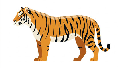 Obraz premium Stylized tiger illustration with orange black and white stripes in a side profile view optimized for wildlife conservation projects