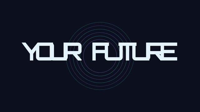 Your future text animation with pulsing circular waves on dark 4k background, motion
