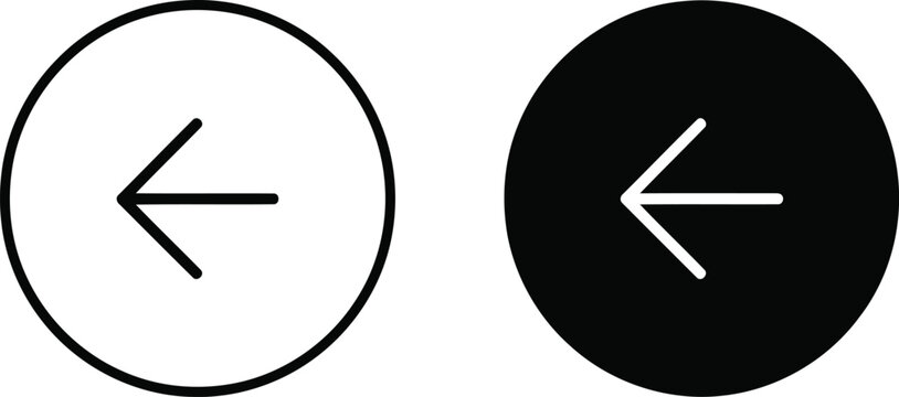 Minimalist left arrow circular icon set