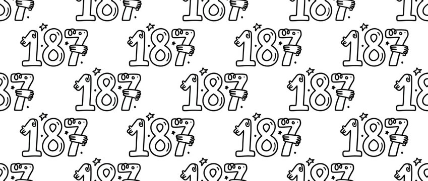 Hand-Drawn Number 187 Pattern Seamless Doodle