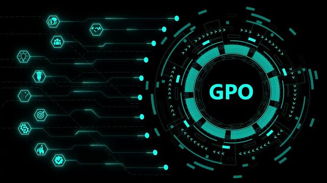 GPO, Group Purchasing Organization. Concept with technology background 4K motion video.