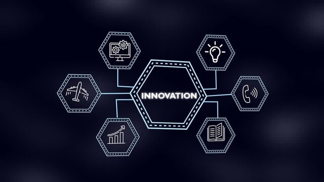Business Innovation Concept Infographic with Glowing Hexagon Icons Animation