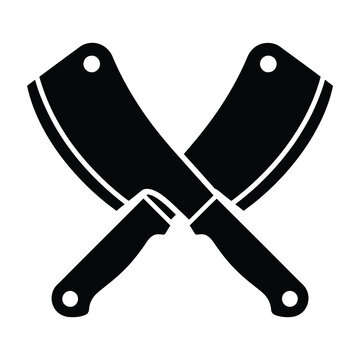 Crossed Butcher Cleaver Knives Icon Isolated on White Background Kitchen Tool Set