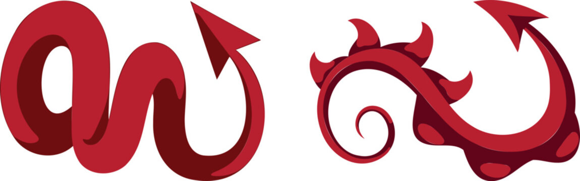 Pair of creative red devil tail arrows featuring swirling shapes and sharp points for directional emphasis
