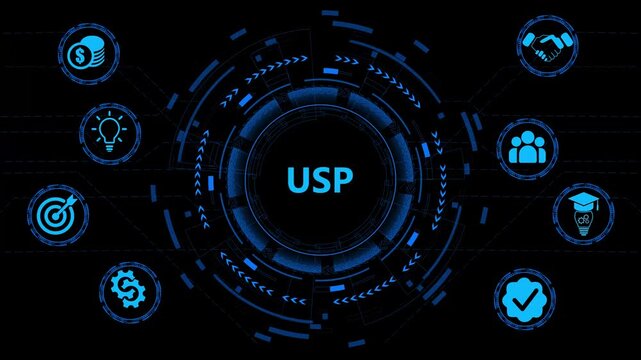 USP, unique selling proposition. 4K video. on transparent background.