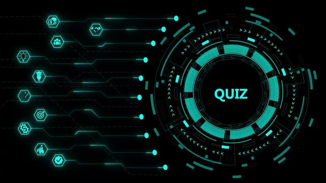 Quiz. , letters and icons. Colored flat vector illustration . 4K video. on transparent background.