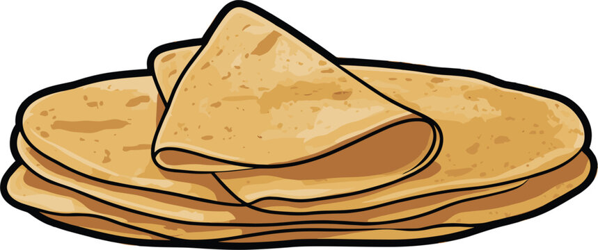 Traditional flatbread stack, homemade folded chapati roti tortillas isolated on white vector illustration for cooking