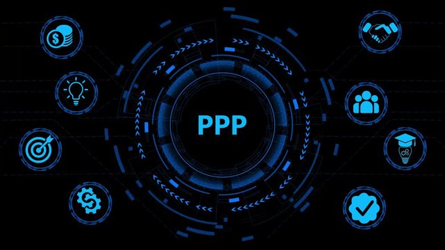 PPP, Public-private partnership. 4K video. on transparent background.