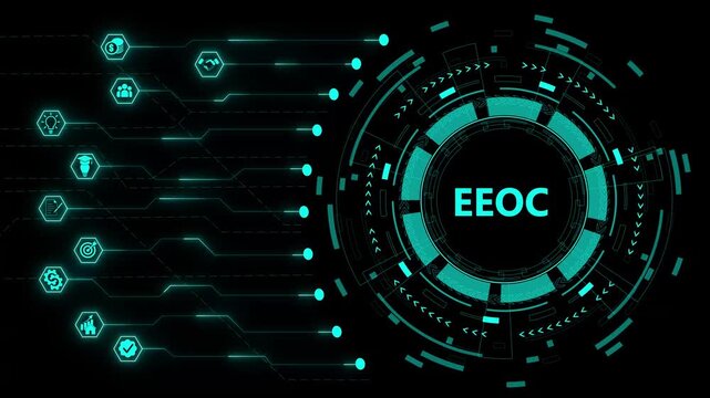 EEOC, Equal Employment Opportunity Commission. Concept with technology background 4K motion video.