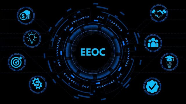 EEOC, Equal Employment Opportunity Commission. Concept with technology background 4K motion video.