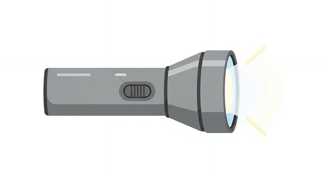 Modern Handheld Gray Flashlight Illustration with Bright Glowing Light Beam for Safety and Utility