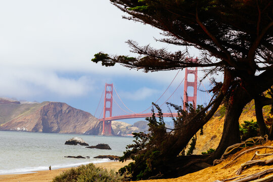 Famous Golden Gate Bridge Viewed From Baker Beach San Francisco California USA Iconic Landmark
