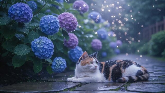 Calico Cat Garden Rain Loop