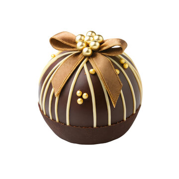 Luxury chocolate cocoa bomb with golden bow for elegant holiday gift presentation
