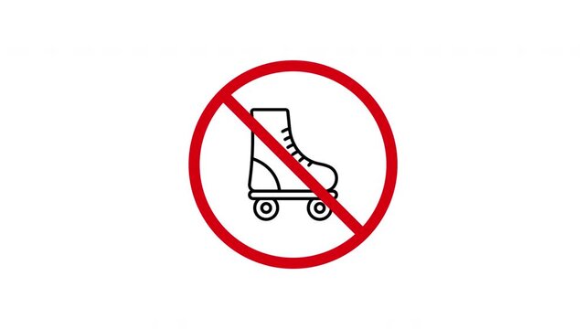 No Roller Skating Allowed Animated Icon With Alpha Channel. Prohibition Of Roller Skating And Safety Regulation Motion Graphic. Public Space Rules. On Transparent Background