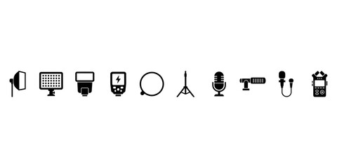 Flat line icons set of audio and video recording equipment © Top Stock