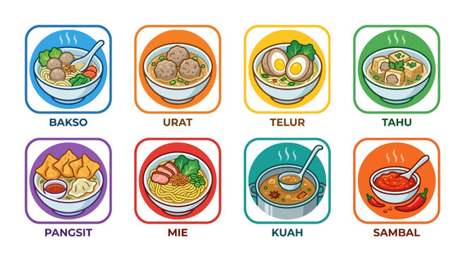 Indonesian Food Set: Bakso, Mie, Tahu, Telur, Kuah, Sambal, Pangsit