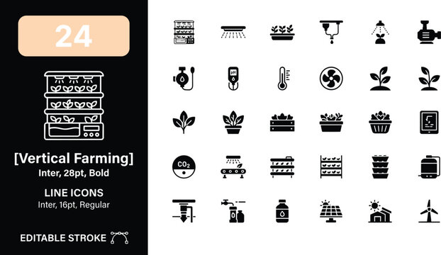 Vertical Farming Icons Set &ndash; Hydroponic Agriculture & Smart Indoor Garden Vector Graphics