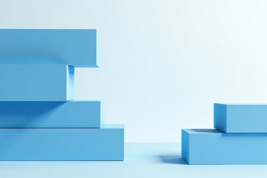 Abstract Minimalist Blue Geometric Shapes Arrangement on a Pale Blue Background