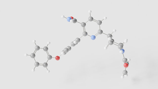 orelabrutinib molecule 3d, molecular structure, ball and stick model, structural chemical formula antineoplastic agent