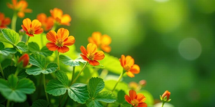 Vibrant Orange Blossoms Flourishing in a Lush Green Garden, Illuminated by Soft Sunlight, Creating a Serene and Peaceful Natural Scene